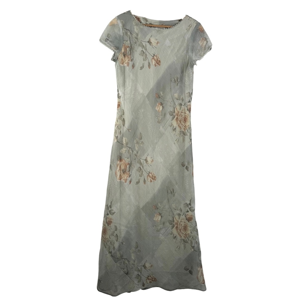 VTG Casual Corner Floral Maxi Dress Size 8 fairy Cottagecore fit flare shimmer